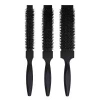 Barber New Design Anti-static Barber Curling Rotating Long Barrel Square Hair Styling Brush with long Wood Handle